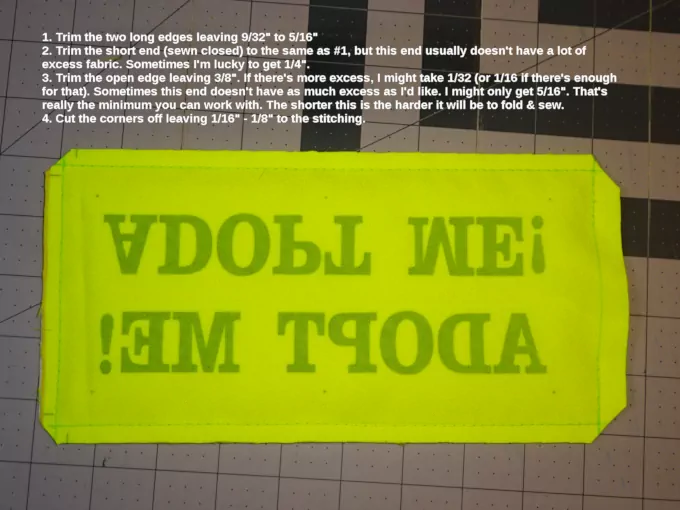 The leash sleeve after trimming excess fabric from the edges