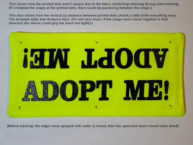 The leash sleeve showing the marked snap holes